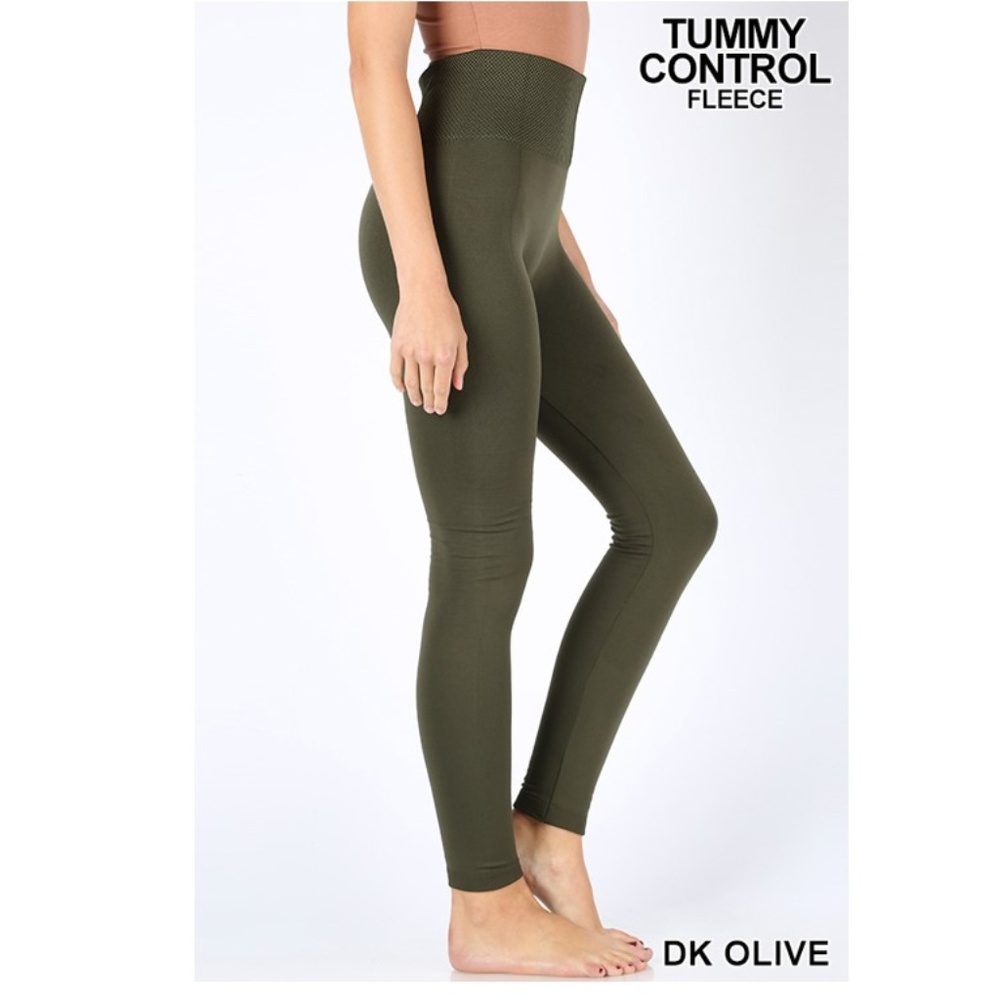 New! Olive Fleece Fleece Lined Leggings